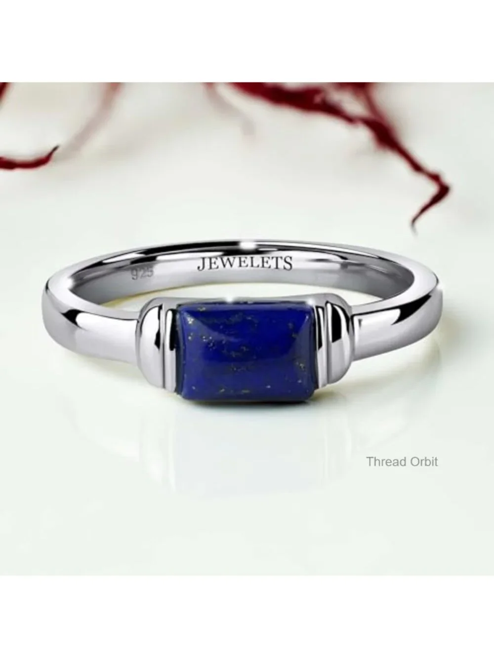 Genuine Lapis Lazuli Signet Ring 925 Sterling Silver Rhodium-Plated Band Unisex